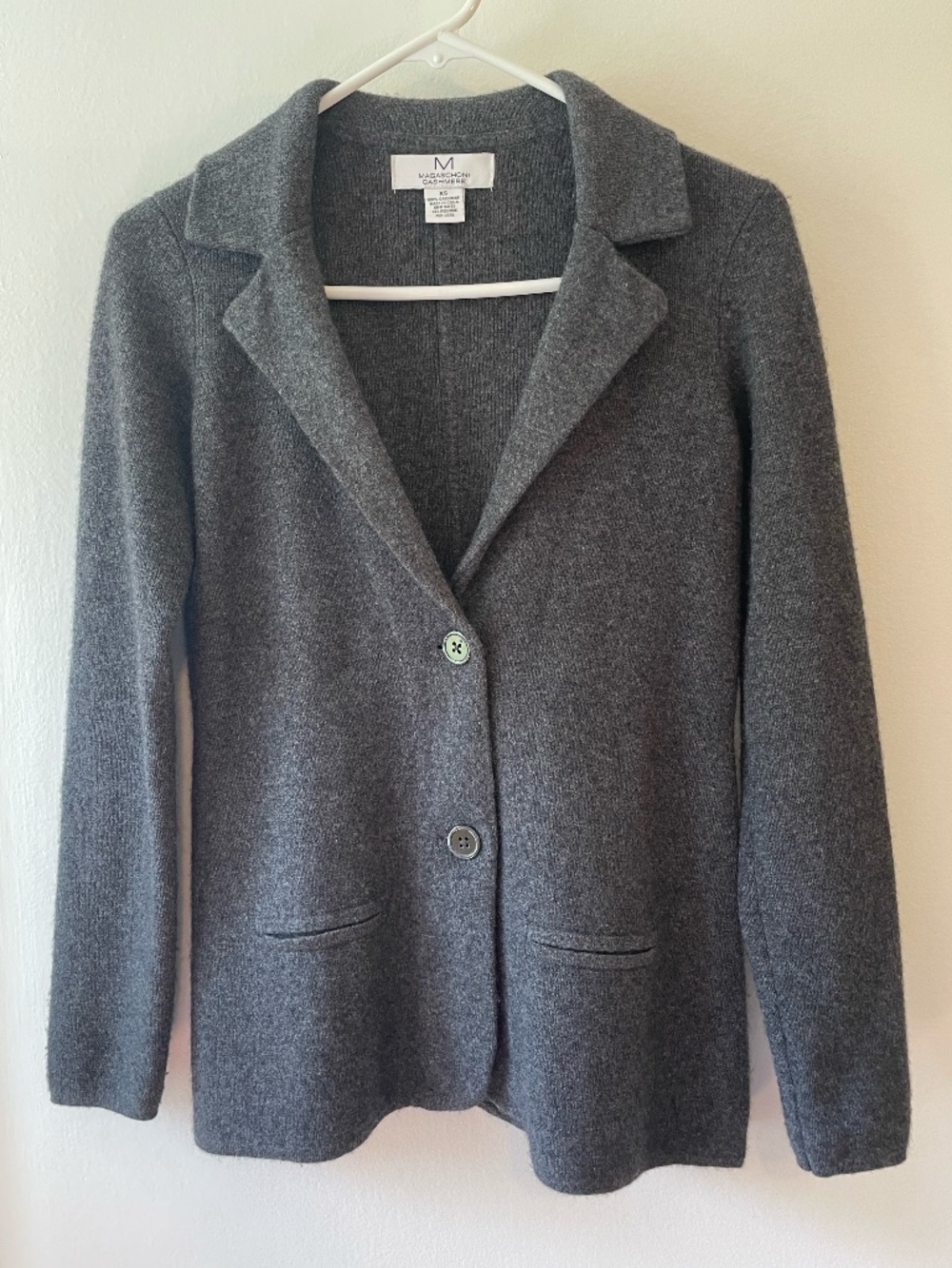 Magaschoni 100% cashmere gray 2 button sweater blazer size XS